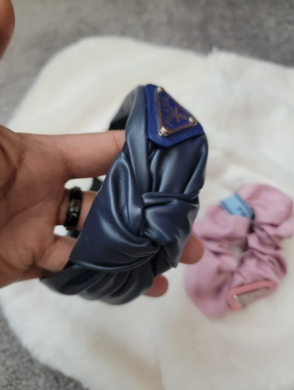 2pcs Navy Headband and Dusty Pink Satin Scrunchie Set
